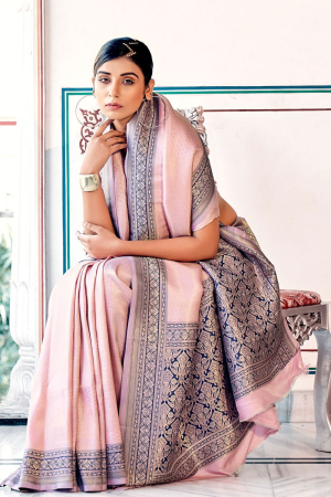 Blush Pink Woven Kanjivaram Silk Saree