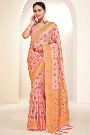 Blush Pink Zari Woven Banarasi Silk Saree