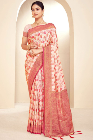 Blush Pink Zari Woven Paithani Silk Saree