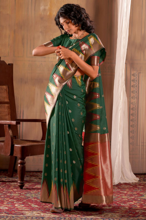 Bottle Green Banarasi Silk Weaving Saree