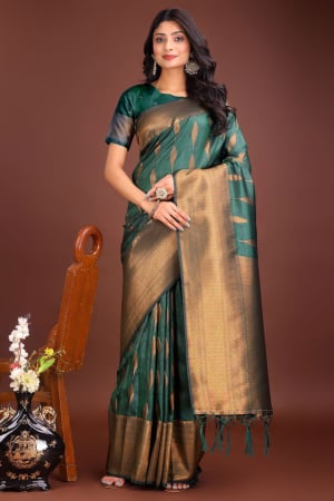 Bottle Green Banarasi Silk Woven Saree