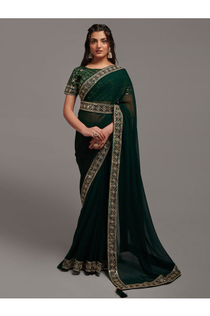 Bottle Green Chinnon Party Wear Saree