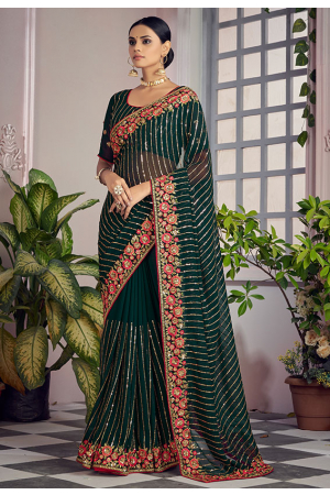 Bottle Green Georgette Embroidered Saree