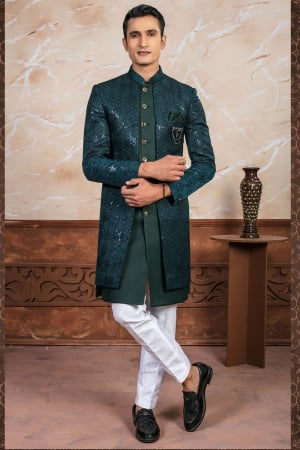 Bottle Green Heavy Indo Western Outfit