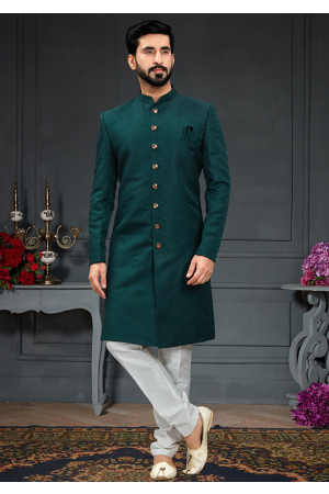 Bottle Green Imported Jacquard Indo Western Outfit