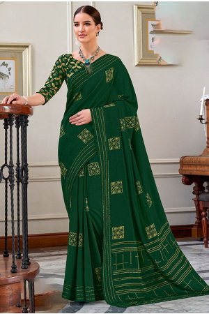 Bottle Green Printed Casual Saree