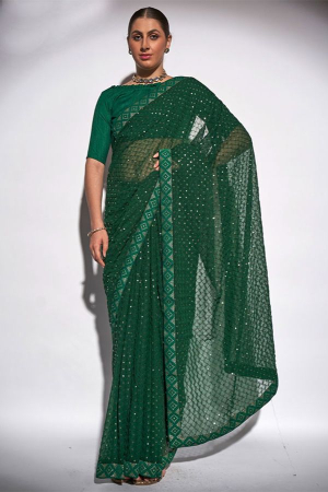 Bottle Green Sequined Georgette Saree