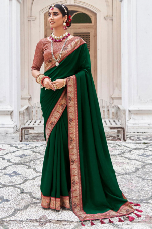 Bottle Green Silk Saree with Jacquard Blouse