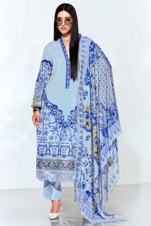 Breeze Blue Embroidered Linen Plus Size Suit