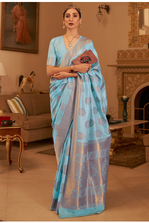 Breeze Blue Zari Weaving Silk Saree