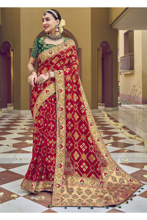 Bridal Red Pure Georgette Viscose Saree with Double Blouse