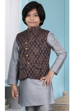 Brown Chanderi Silk Waiscoat
