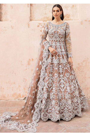 Brown Embroidered Net Anarkali Gown with Dupatta