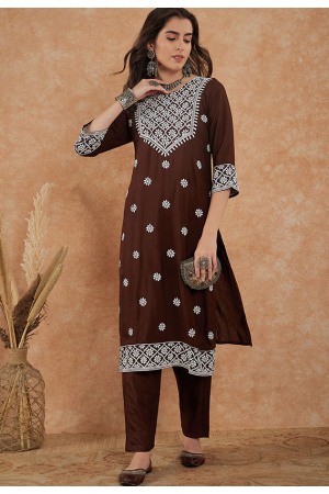 Brown Party Wear Kurti with Pant