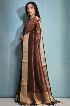 Brown Raw Silk Woven Saree