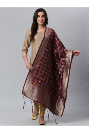 Burgundy Banarasi Silk Dupatta