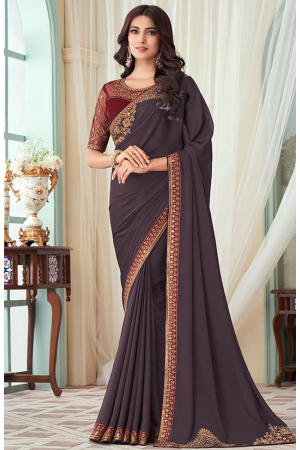 Coffee Brown Silk Saree with Embroidered Blouse