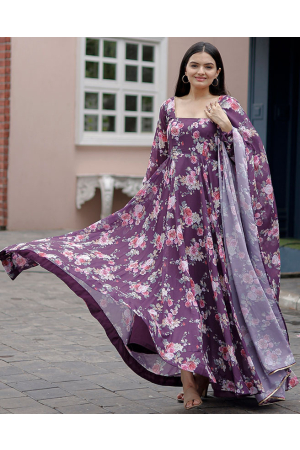 Burgundy Faux Georgette Gown with Dupatta