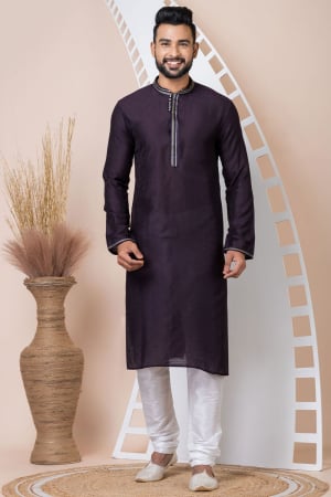 Burgundy Self Jacquard Kurta Set