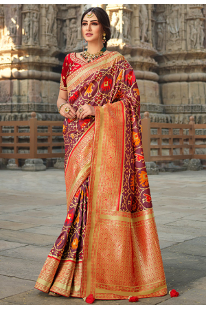 Burgundy Silk Saree with Embroidered Blouse