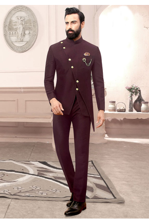 Burgundy Terry Rayon Jodhpuri Suit
