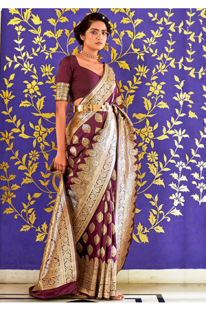 Burgundy Woven Banarasi Silk Saree