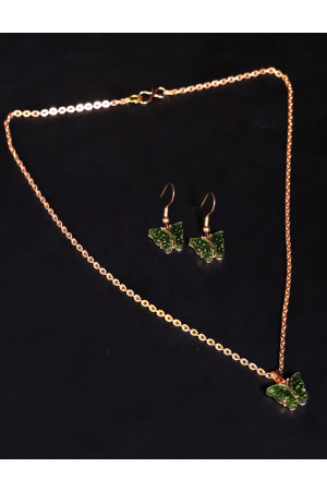 ButterFly Shape Green Stone Copper Gold Plated Necklase Set