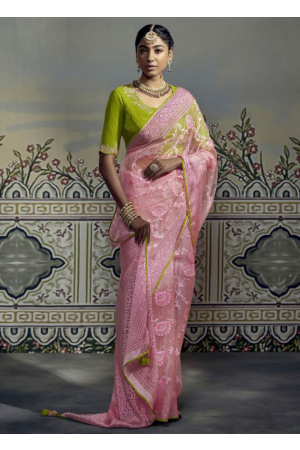 Carnation Pink Brasso Saree with Embroidered Blouse