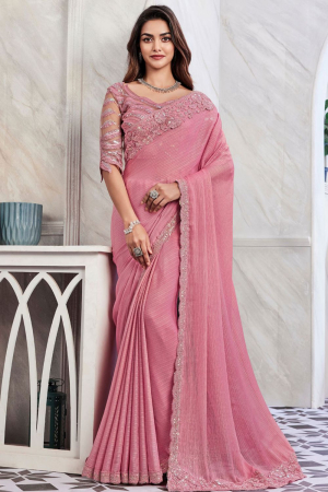 Carnation Pink Designer Saree with Embroidered Blouse
