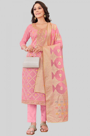 Carnation Pink Embroidered Chanderi Silk Pant Kameez