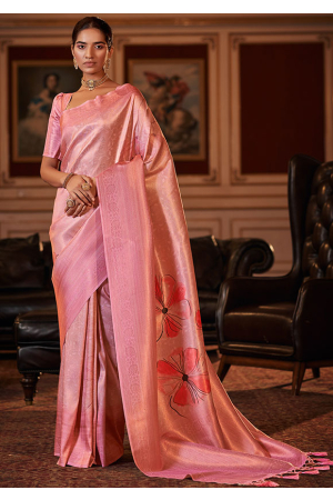 Carnation Pink Woven Soft Jacquard Saree