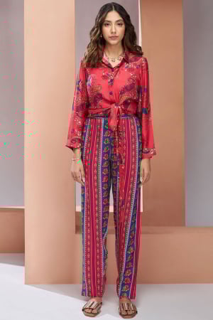 Carrot Red Pure Muslin Silk Co-Ord Set