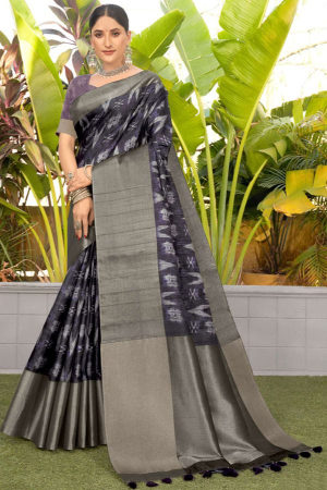 Charcoal Black Woven Silk Saree for Ceremonial