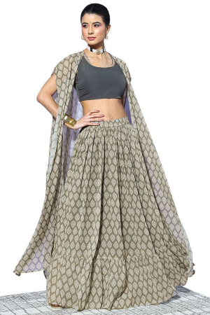 Charcoal Georgette Straight Top and Skirt Set