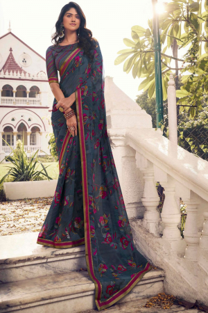Charcoal Grey Casual Wear Georgette Saree
