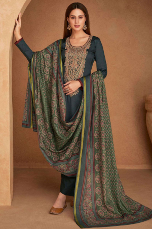 Charcoal Grey Embroidered Pant Kameez for Party