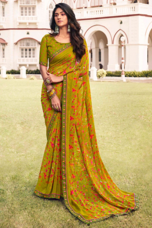 Chartreuse Green Casual Wear Georgette Saree