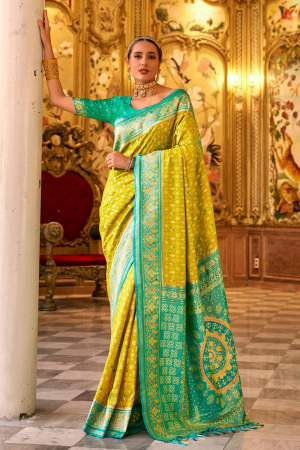 Chartreuse Green Woven Banarasi Silk Saree