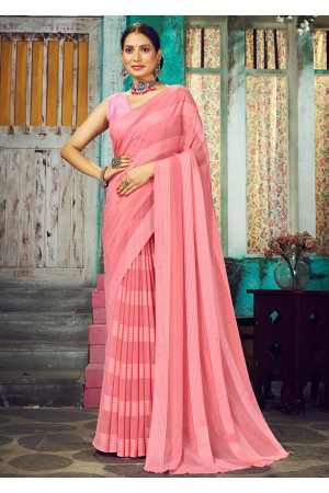Cherry Pink Faux Georgette Saree