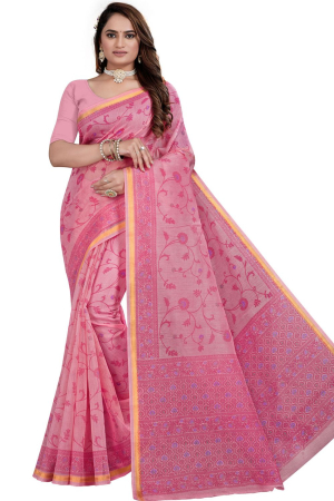 Cherry Pink Gadwal Printed Cotton Saree