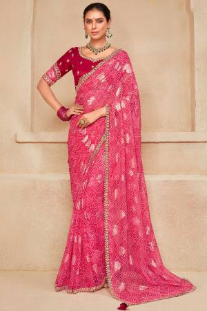 Cherry Pink Georgette Saree with Embroidered Blouse