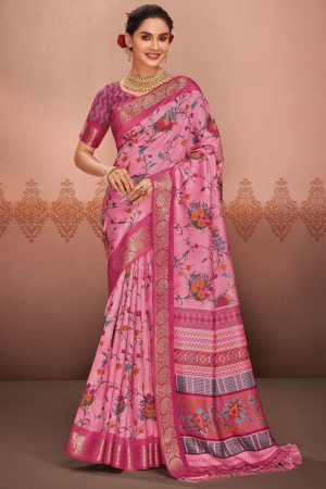 Cherry Pink Woven Silk Saree for Festival