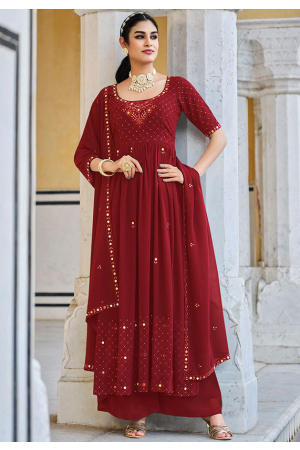 Cherry Red Georgette Readymade Palazzo Kameez