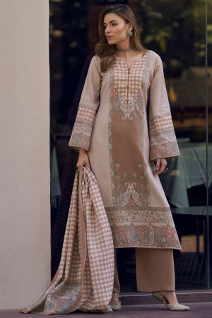 Cocoa Brown and Beige Pure Lawn Cotton Trouser Kameez