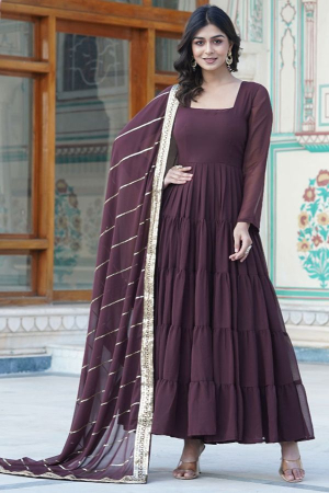 Coffee Brown Faux Georgette Anarkali Gown with Dupatta