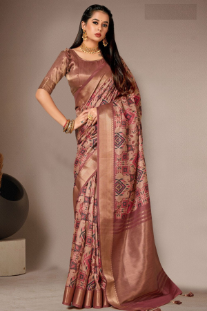 Copper Brown Bhagalpuri Silk Digital Printed Saree