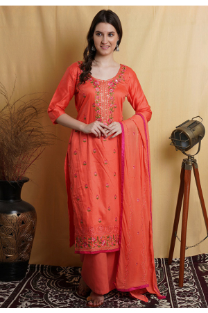 Coral Embroidered Cotton Plus Size Suit