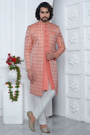 Coral Peach Designer Indo Western Outfit