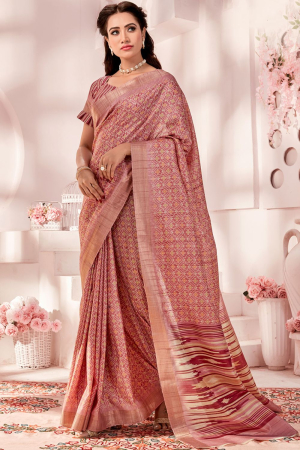 Coral Pink Kolkata Handloom Silk Saree