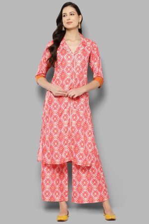 Coral Red Faux Crepe Kurti with Bottom